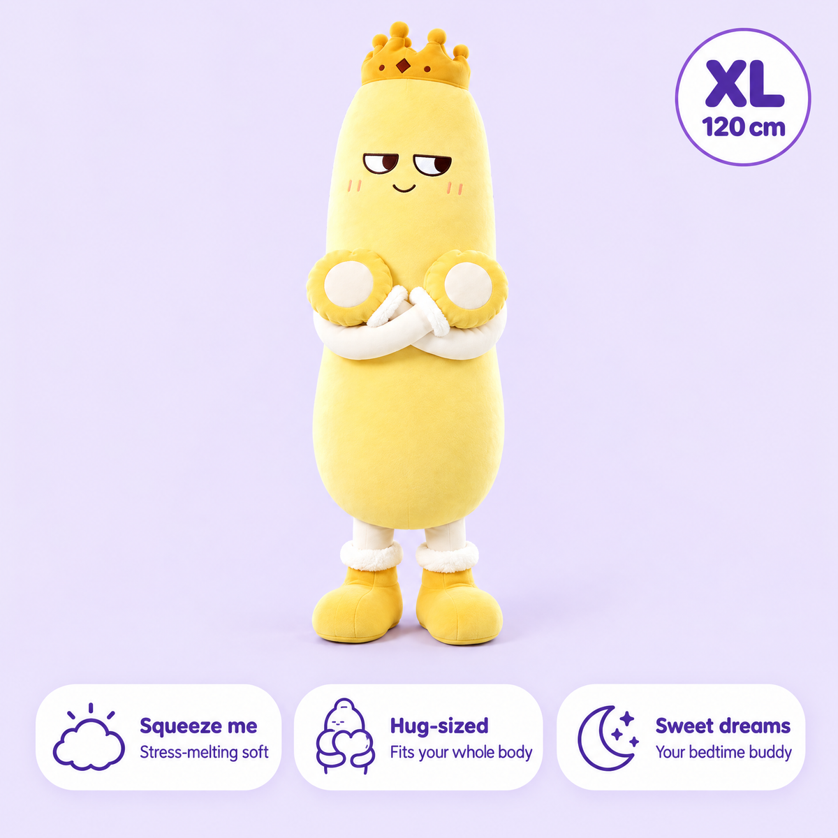 Dozie giant banana cuddle plush with crown, 120 cm