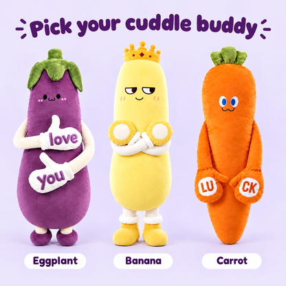 Dozie eggplant, banana and carrot plushies