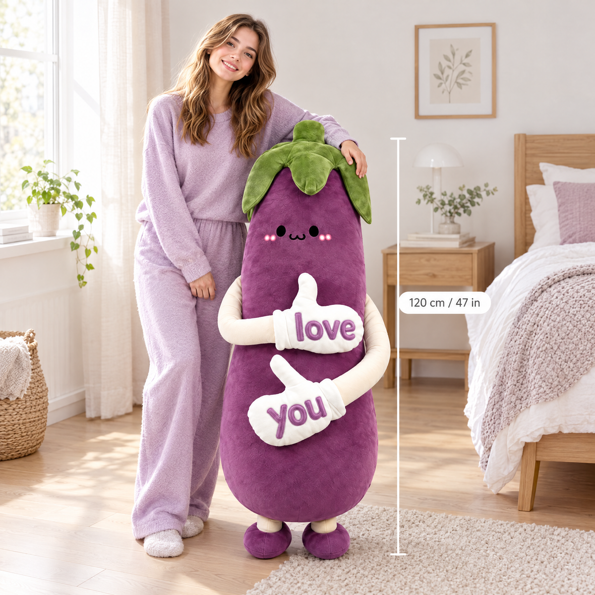 Dozie plush size comparison, 120 cm / 47 in